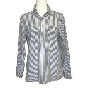 Chaps Linen Half Button Shirt Women’s M Blue White Striped